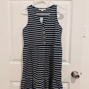 LOFT Navy and White Patterned Midi Dress